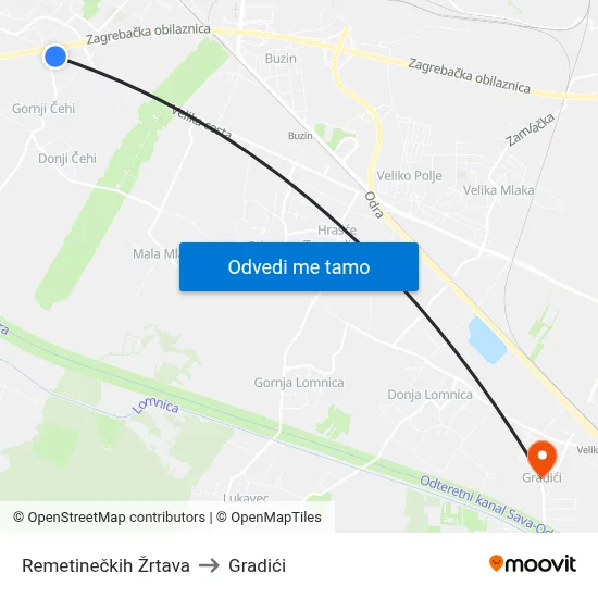 Remetinečkih Žrtava to Gradići map