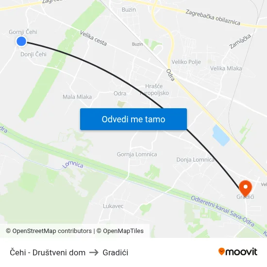 Čehi - Društveni dom to Gradići map
