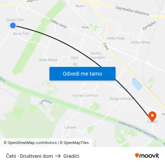 Čehi - Društveni dom to Gradići map