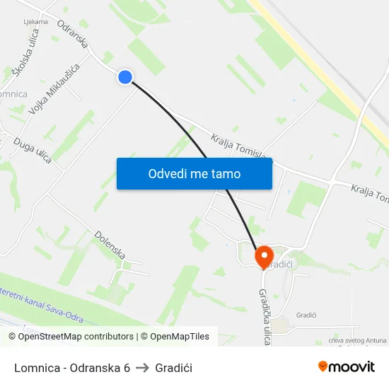 Lomnica - Odranska 6 to Gradići map