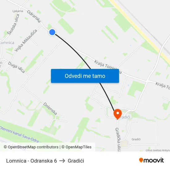 Lomnica - Odranska 6 to Gradići map