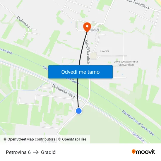 Petrovina 6 to Gradići map