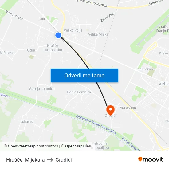 Hrašće, Mljekara to Gradići map