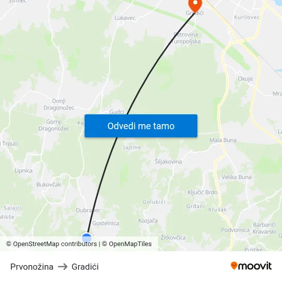 Prvonožina to Gradići map