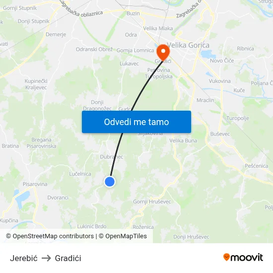 Jerebić to Gradići map