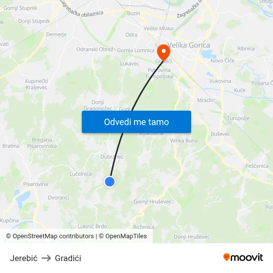 Jerebić to Gradići map
