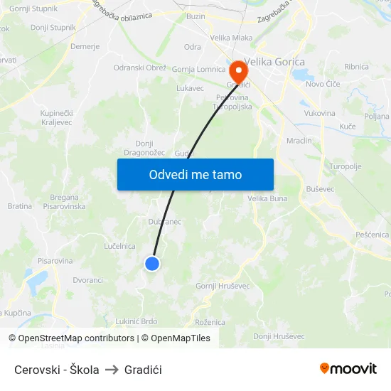 Cerovski - Škola to Gradići map