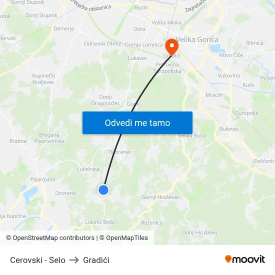 Cerovski - Selo to Gradići map