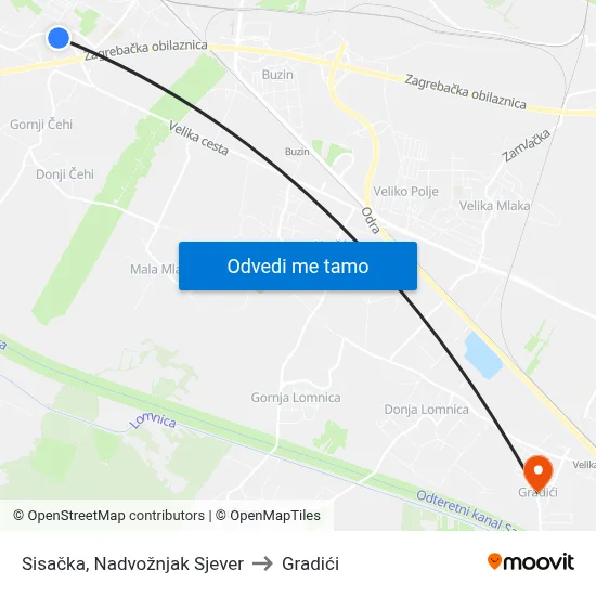 Sisačka, Nadvožnjak Sjever to Gradići map