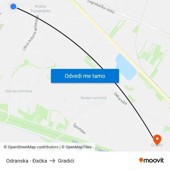 Odranska - Đačka to Gradići map