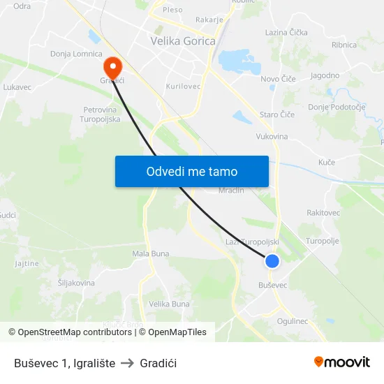 Buševec 1, Igralište to Gradići map