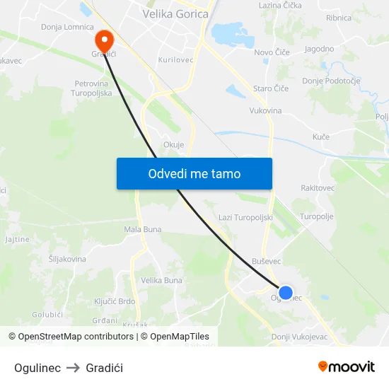 Ogulinec to Gradići map