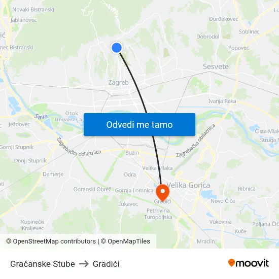 Gračanske Stube to Gradići map