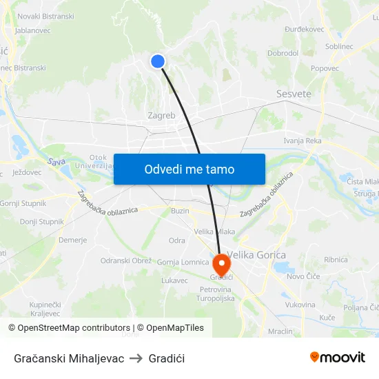 Gračanski Mihaljevac to Gradići map