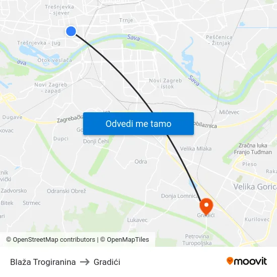 Blaža Trogiranina to Gradići map
