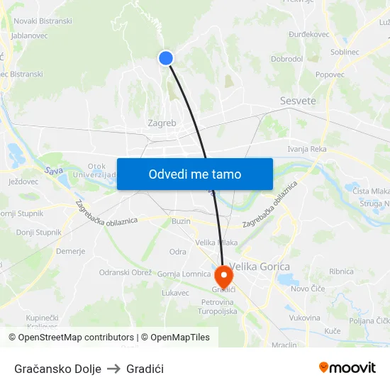 Gračansko Dolje to Gradići map