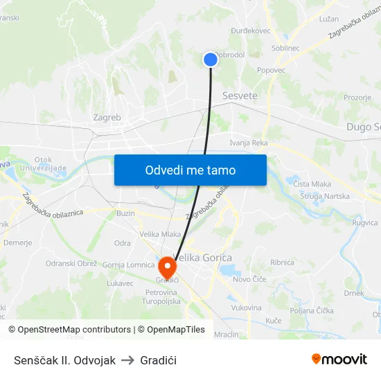 Senščak II. Odvojak to Gradići map