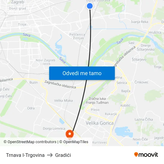 Trnava I-Trgovina to Gradići map