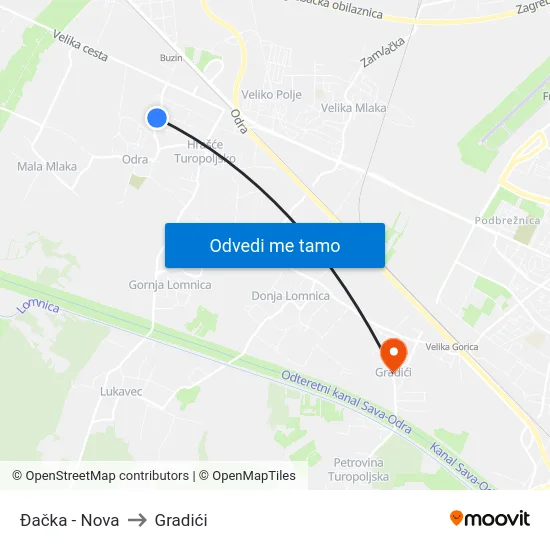 Đačka - Nova to Gradići map