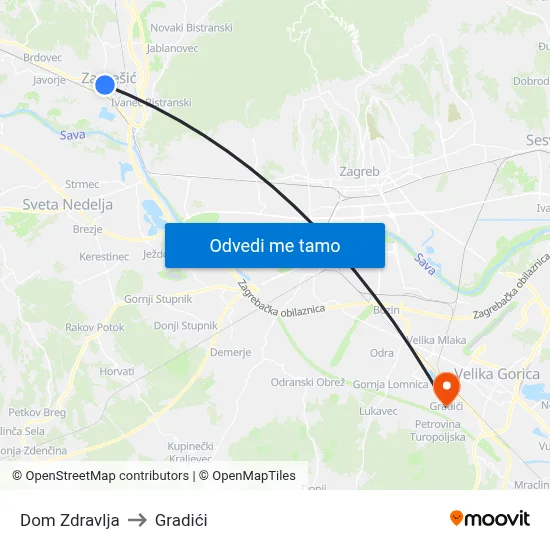 Dom Zdravlja to Gradići map