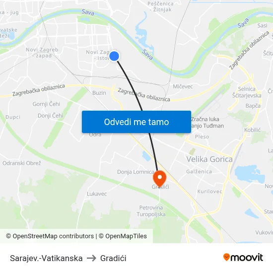 Sarajev.-Vatikanska to Gradići map
