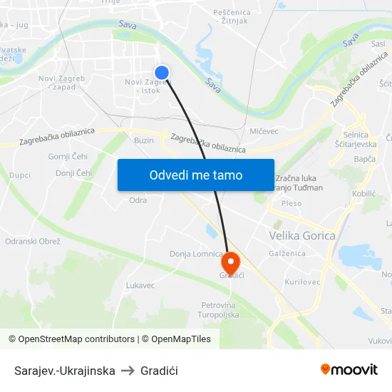 Sarajev.-Ukrajinska to Gradići map