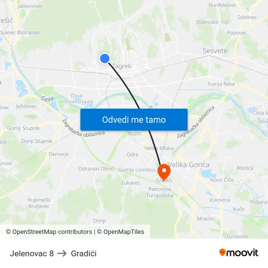Jelenovac 8 to Gradići map