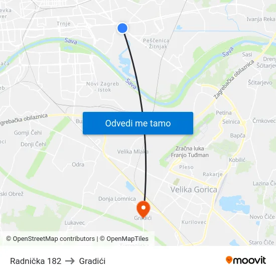 Radnička 182 to Gradići map