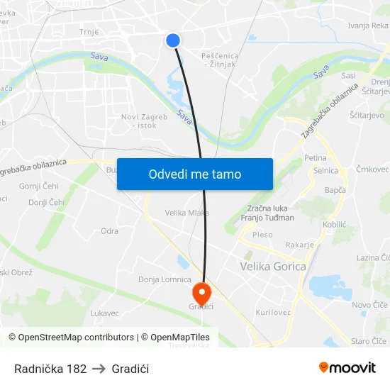 Radnička 182 to Gradići map