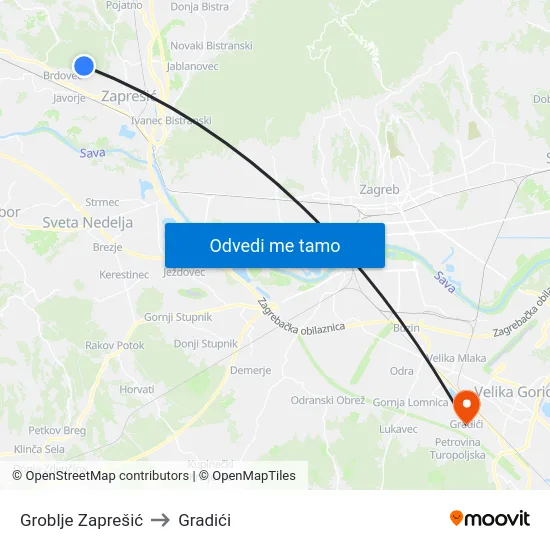 Groblje Zaprešić to Gradići map