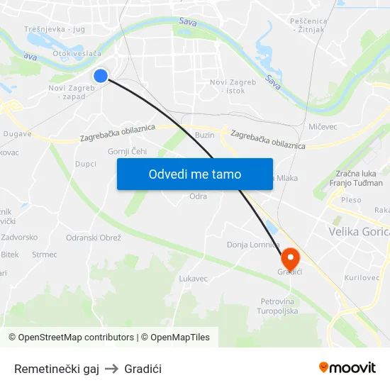 Remetinečki gaj to Gradići map