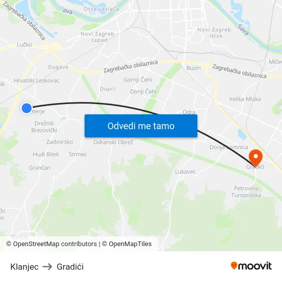 Klanjec to Gradići map