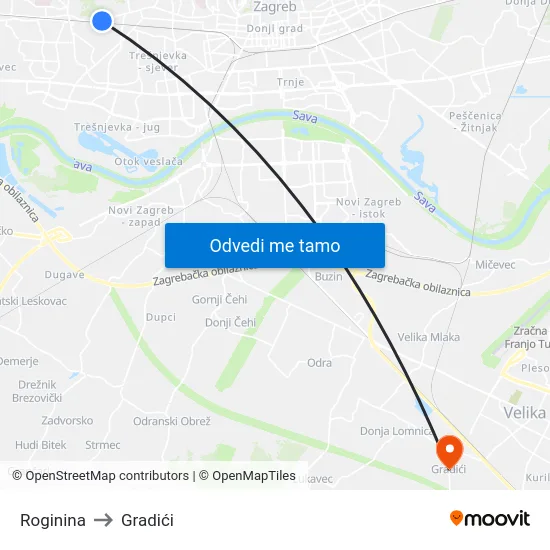 Roginina to Gradići map