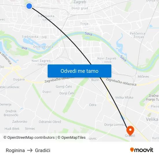 Roginina to Gradići map