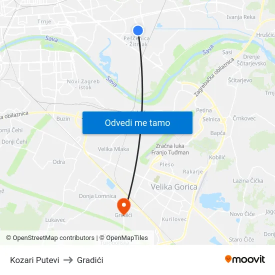 Kozari Putevi to Gradići map