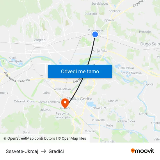 Sesvete-Ukrcaj to Gradići map