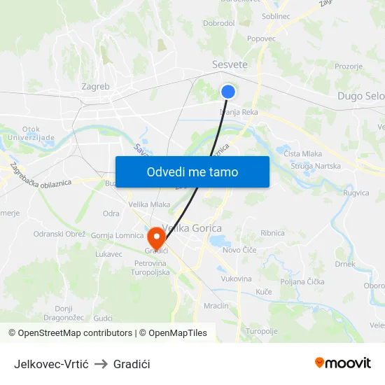 Jelkovec-Vrtić to Gradići map