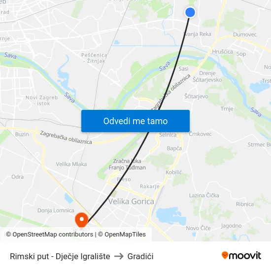 Rimski put - Dječje Igralište to Gradići map