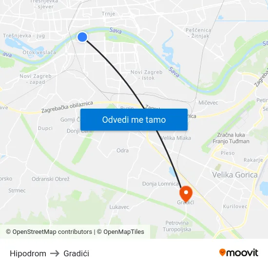 Hipodrom to Gradići map