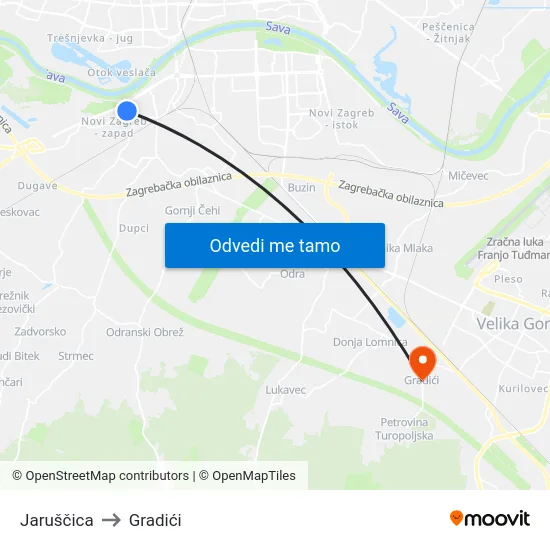Jaruščica to Gradići map
