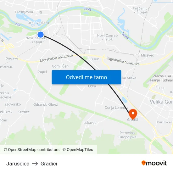 Jaruščica to Gradići map
