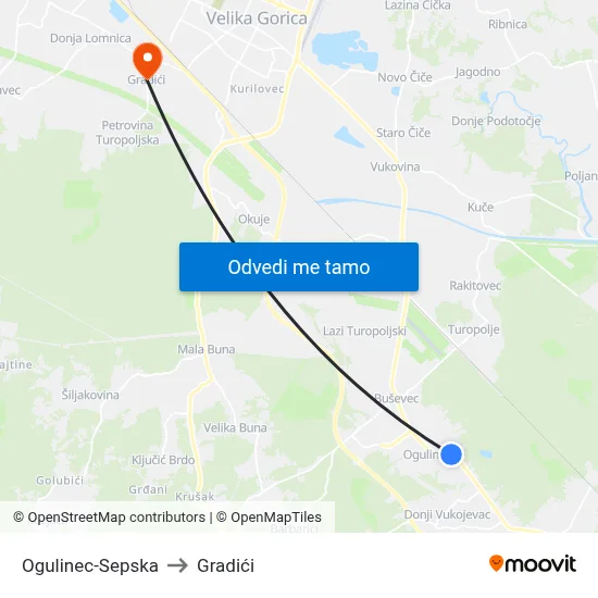 Ogulinec-Sepska to Gradići map