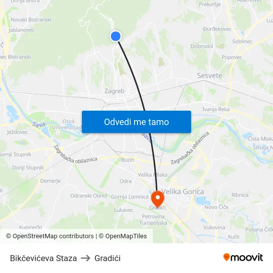 Bikčevićeva Staza to Gradići map