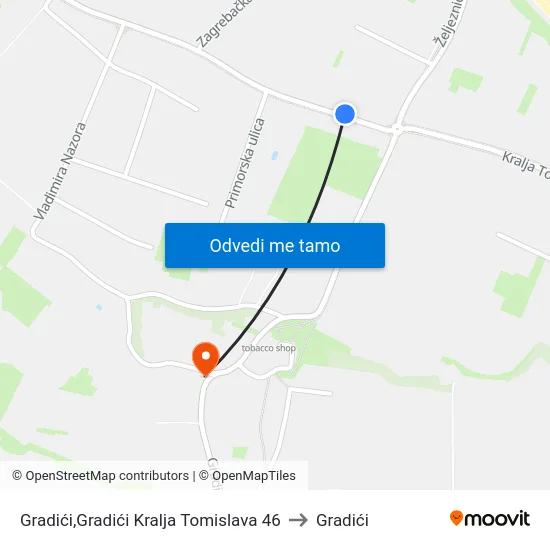 Gradići,Gradići Kralja Tomislava 46 to Gradići map