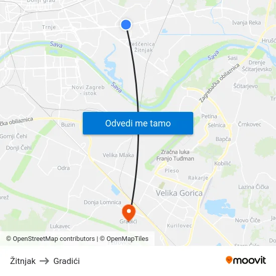 Žitnjak to Gradići map