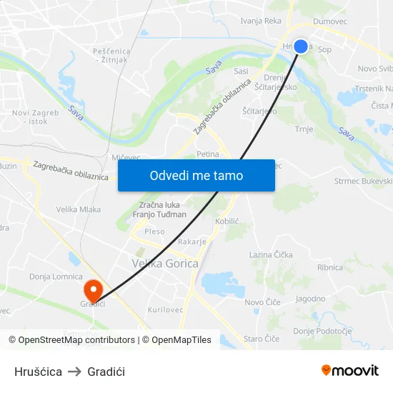 Hrušćica to Gradići map