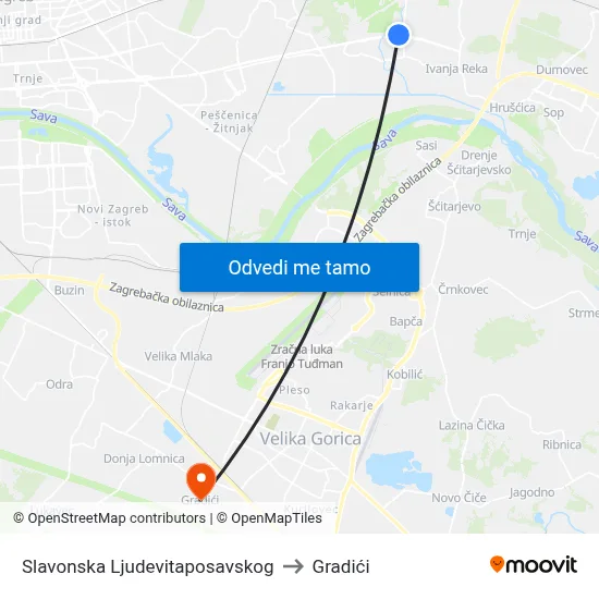 Slavonska Ljudevitaposavskog to Gradići map