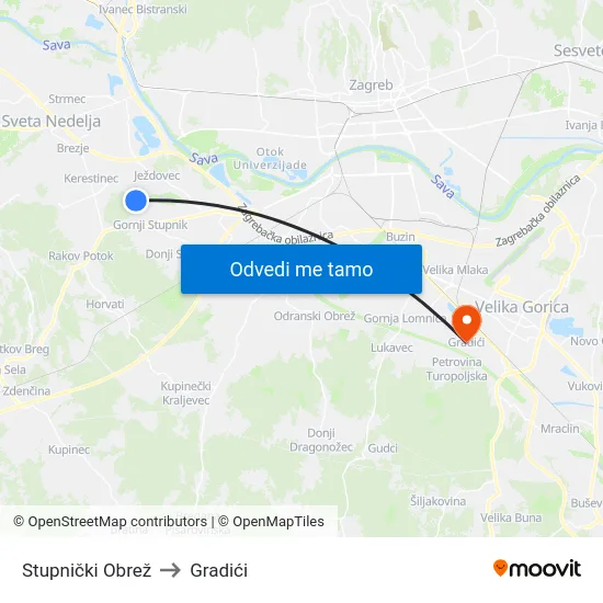 Stupnički Obrež to Gradići map