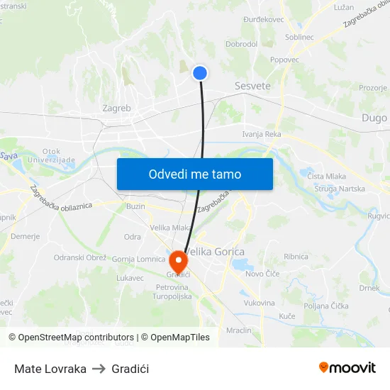 Mate Lovraka to Gradići map