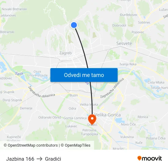 Jazbina 166 to Gradići map